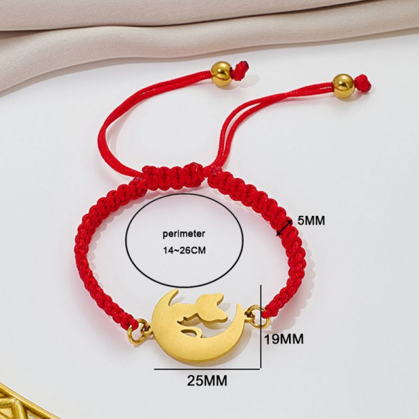 Браслет плетеная нить с золотистым месяцем и звездой CJQ92944