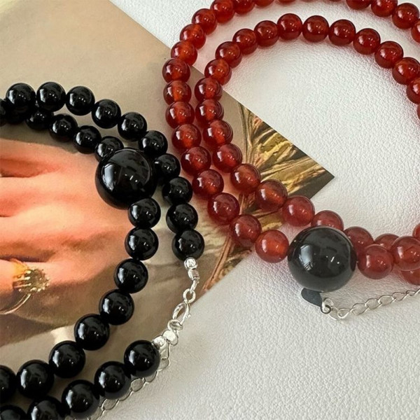 Лаконичный черный чокер из крупных гладких бусин J10747CJJ