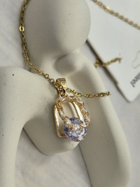 Золотистая цепочка с подвеской-сердцем цвета морской волны J10826CJJ