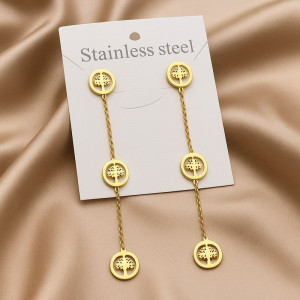 Серьги гвоздики древо жизни из стали с напылением золотом J11534CJJ