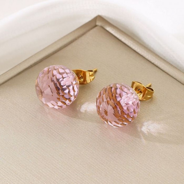 Серьги-пусеты Розовые граненые шары CJJ17495