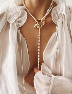 Жемчужное Колье-галстук с акцентным кольцом P33508