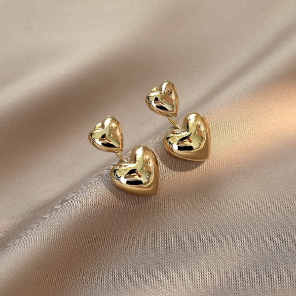 Серьги Двойные сердца золотистые CJC64328