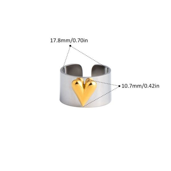 Широкое кольцо с накладным золотым сердцем CJL83989
