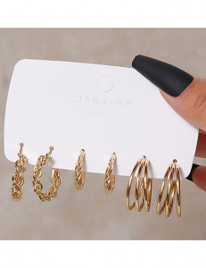 Набор золотистых серег конго с фактурным плетением и витыми кольцами Z59772