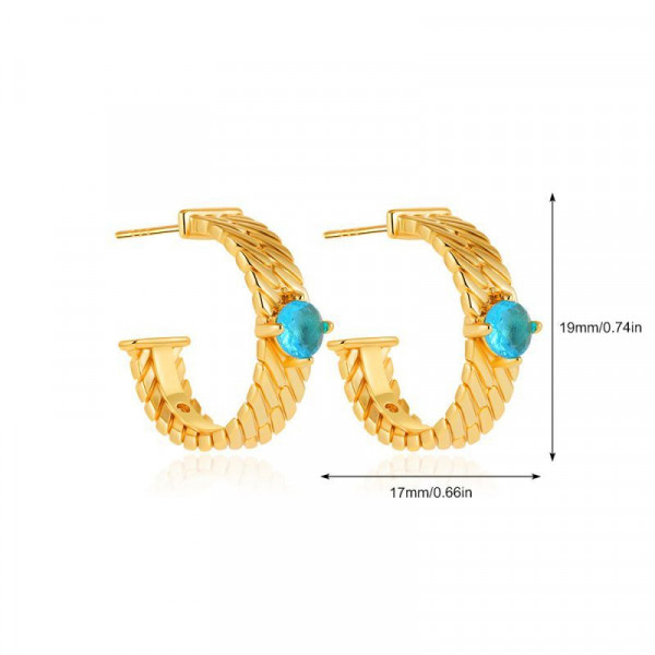 Фактурные серьги-кольца с голубым камнем CJL16497