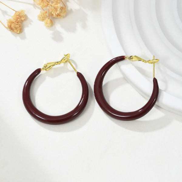 Гладкие серьги-кольца винного цвета CJL32171