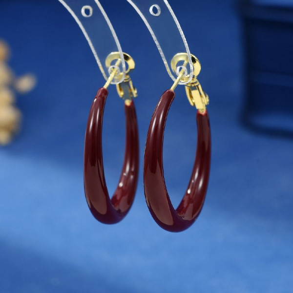 Гладкие серьги-кольца винного цвета CJL32171