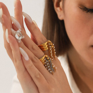 Кольцо с длинными каскадными цепочками CJP43778