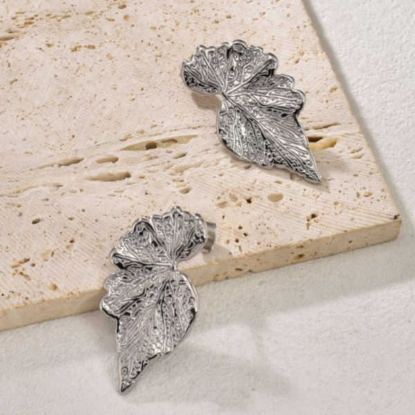 Серьги-пусеты «Золотые листья» рельефные CJP86008