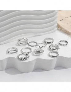 Комплект массивных серебристых колец с плетением и цепями L81127