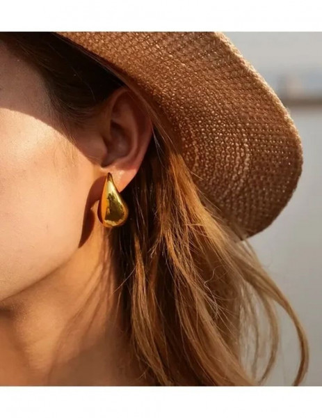 Золотистые серьги пусеты из латуни в форме крупных капель 1J10051CJJ