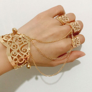 Браслет слейв золотое кружево с каскадом цепей CJQ59209