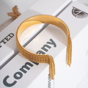 Широкое кольцо-манжет с бахромой из цепей CJL84049