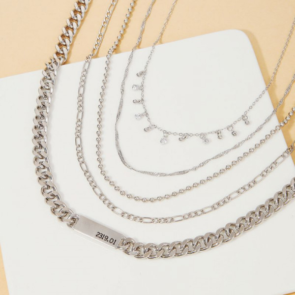 Пятислойная серебристая цепочка с каскадными подвесками CJT20994