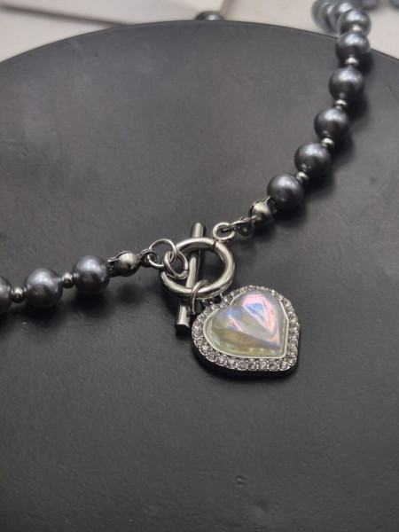 Бусы из темного жемчуга с замком-тоглом и подвеской-сердцем J10749CJJ