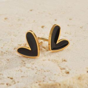 Серьги-пусеты черные сердца CJC62938