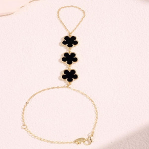 Браслет слейв трио черных цветов на золотой цепи CJQ83538
