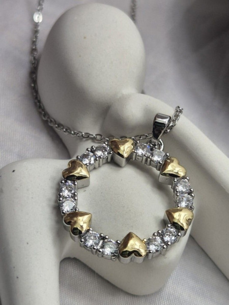 Колье с круглым венком из сердец и фианитов J10845CJJ