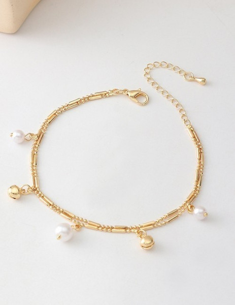 Браслет на ногу с жемчугом и шариками G51874