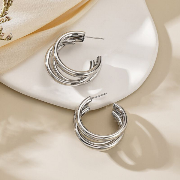 Тройные серьги-кольца в стиле минимализм CJH55906