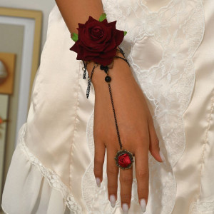 Браслет слейв готическая роза с алым акцентом CJQ97484