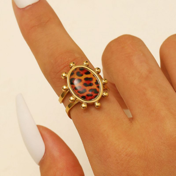Массивное кольцо с леопардовым принтом и шипами CJR67938