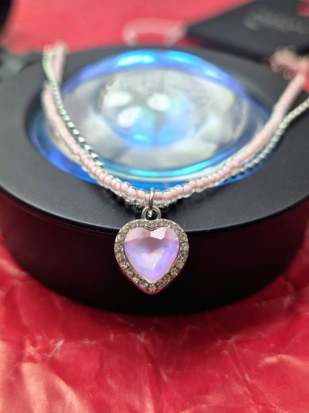 Бисерный чокер с подвеской в форме розового сердца J11438CJJ