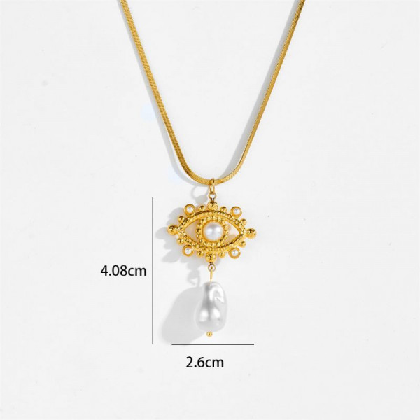 Цепочка с подвеской в форме глаза с кристаллом и жемчугом CJT29040