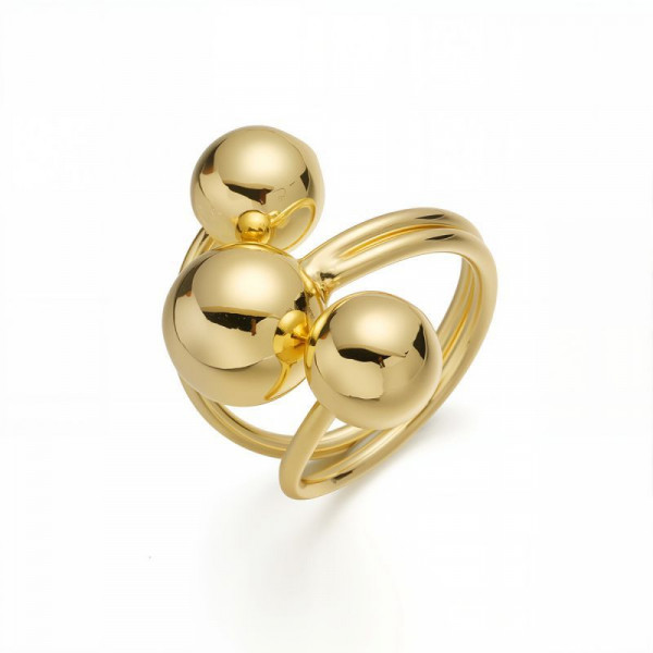 Футуристичное кольцо с тремя золотистыми шарами CJM27966