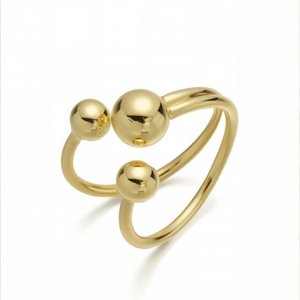 Футуристичное кольцо с тремя золотистыми шарами CJM27966