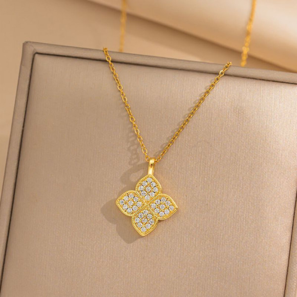 Золотистая цепочка с клевером в кристаллах CJH94042