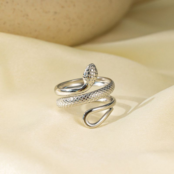 Серебристое стальное кольцо в форме змеи CJH16064