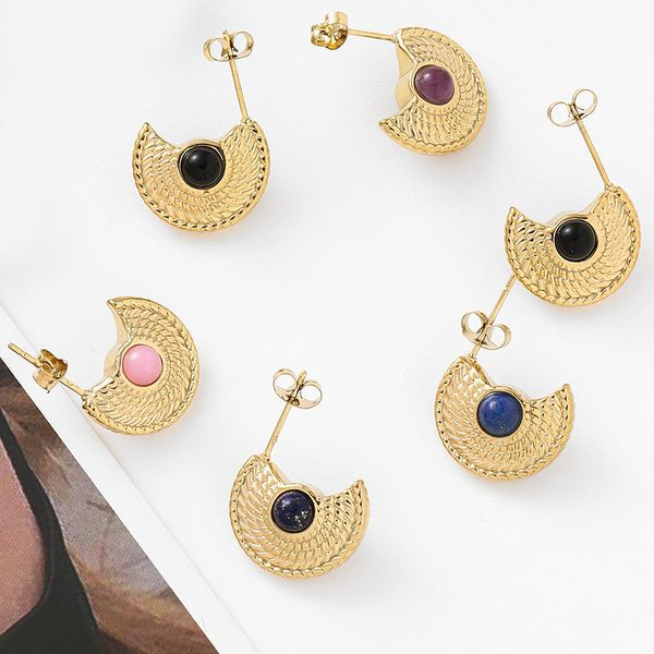 Серьги-пусеты Полумесяцы этнические с цветными камнями CJL47022