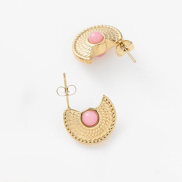 Серьги-пусеты Полумесяцы этнические с цветными камнями CJL47022