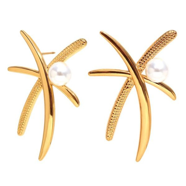 Серьги-пусеты Звезды асимметричные с жемчугом CJL49940