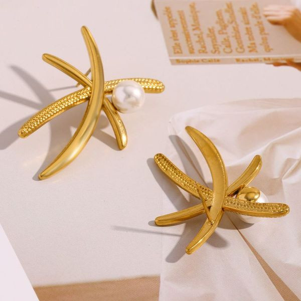 Серьги-пусеты Звезды асимметричные с жемчугом CJL49940