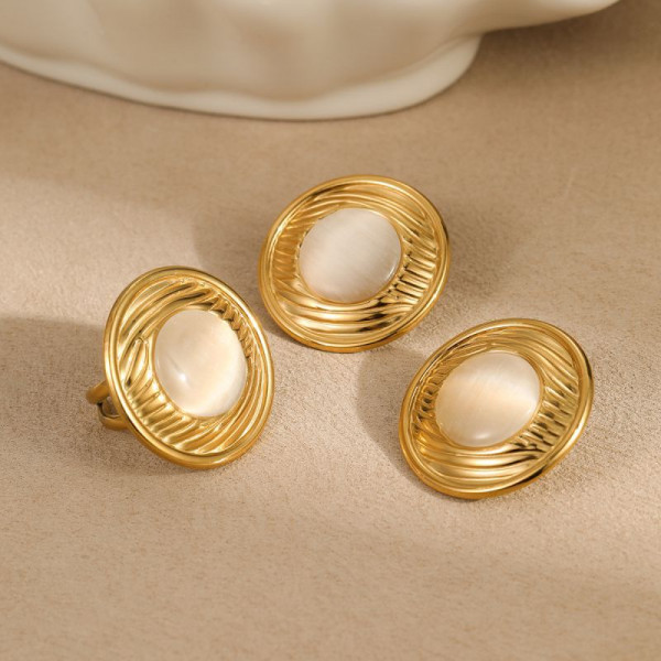 Серьги-пусеты круглые с перламутровой вставкой CJL83616