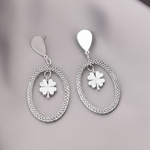 Стальные серьги-кольца с подвеской-клевером 1J10626CJJ