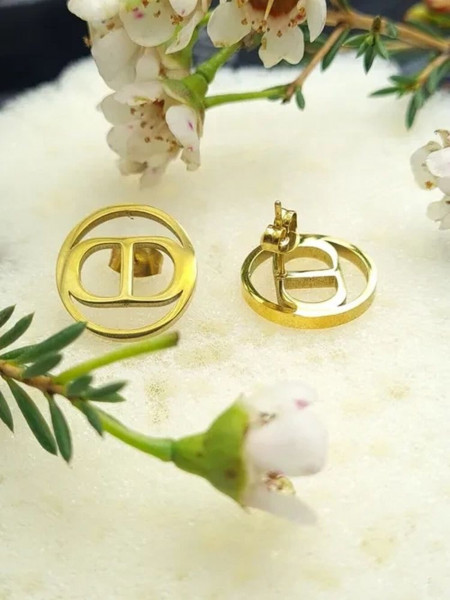 Стальные серьги-пусеты CD золотистые 1J10140(CJJ)