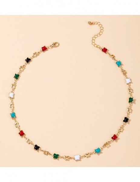 Тонкий золотистый чокер с разноцветными сияющими кристаллами P75584