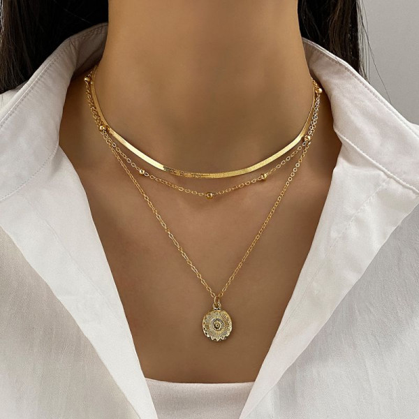 Двойная цепочка с двумя круглыми медальонами CJR63314