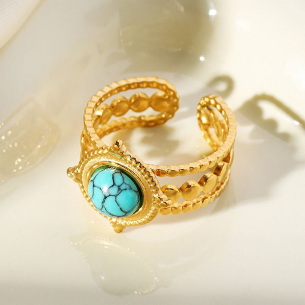 Перстень с крупной бирюзой в узорчатой оправе CJM18055