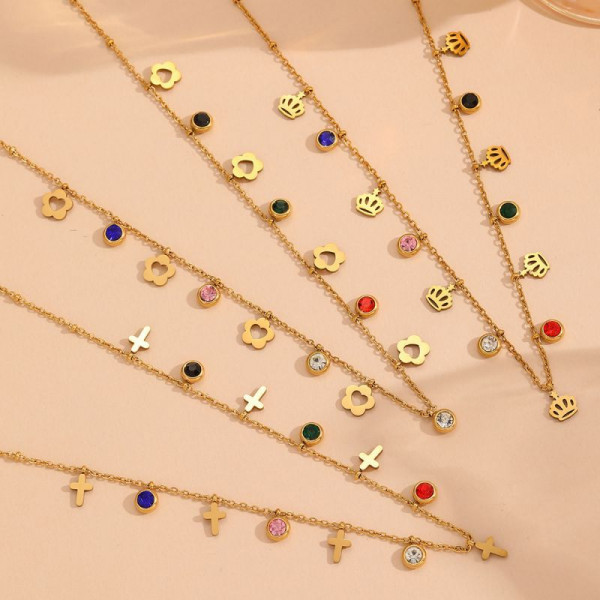 Золотистая цепочка с цветными камнями и крестами CJL19794
