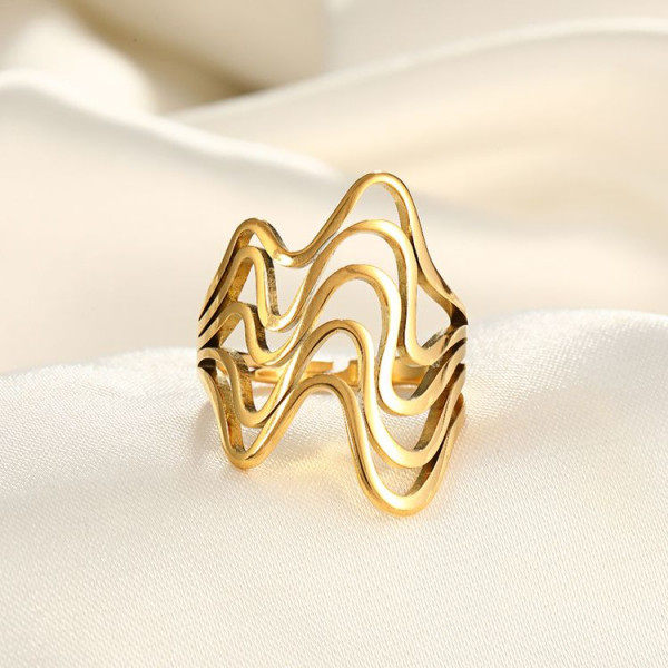 Высокое фаланговое кольцо с волнообразным узором CJL79235