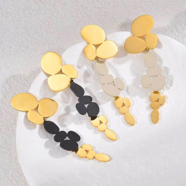 Серьги Висячие Цветы трехцветные асимметричные CJL35148