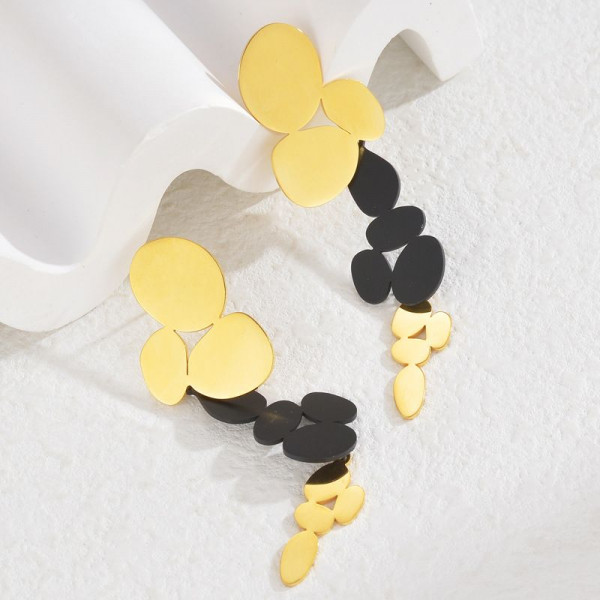 Серьги Висячие Цветы трехцветные асимметричные CJL35148