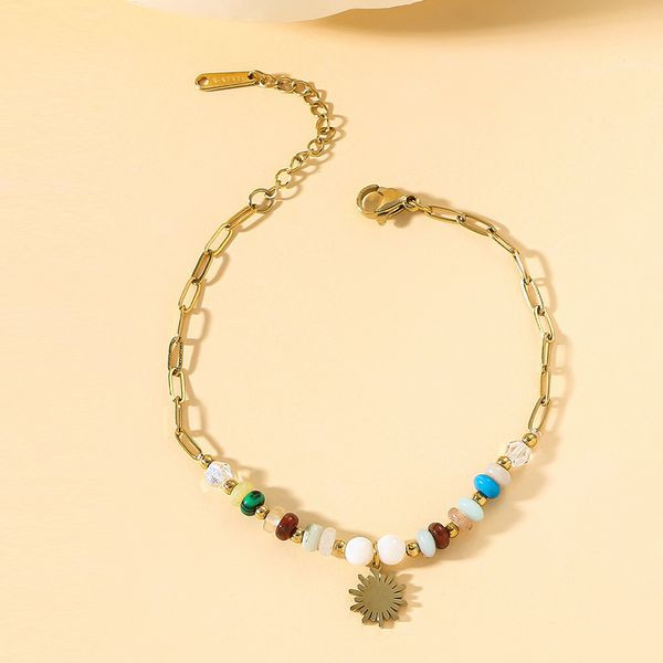 Браслет из разноцветных камней с подвеской-солнцем CJL47013