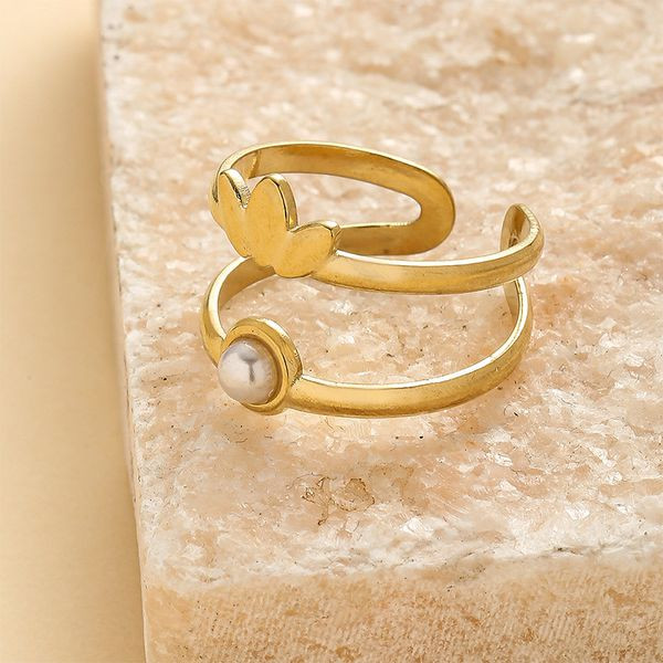 Тонкое разомкнутое кольцо с веточкой и жемчугом CJL47020