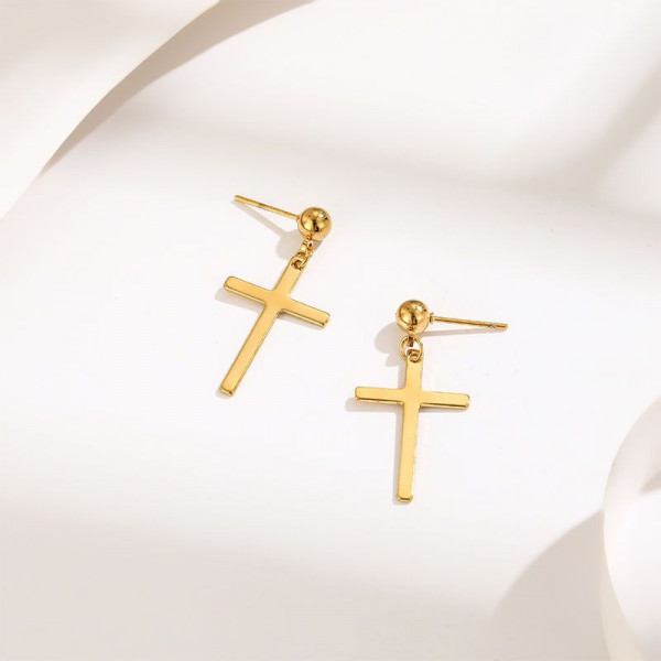 Золотистые висячие серьги Кресты CJH23995